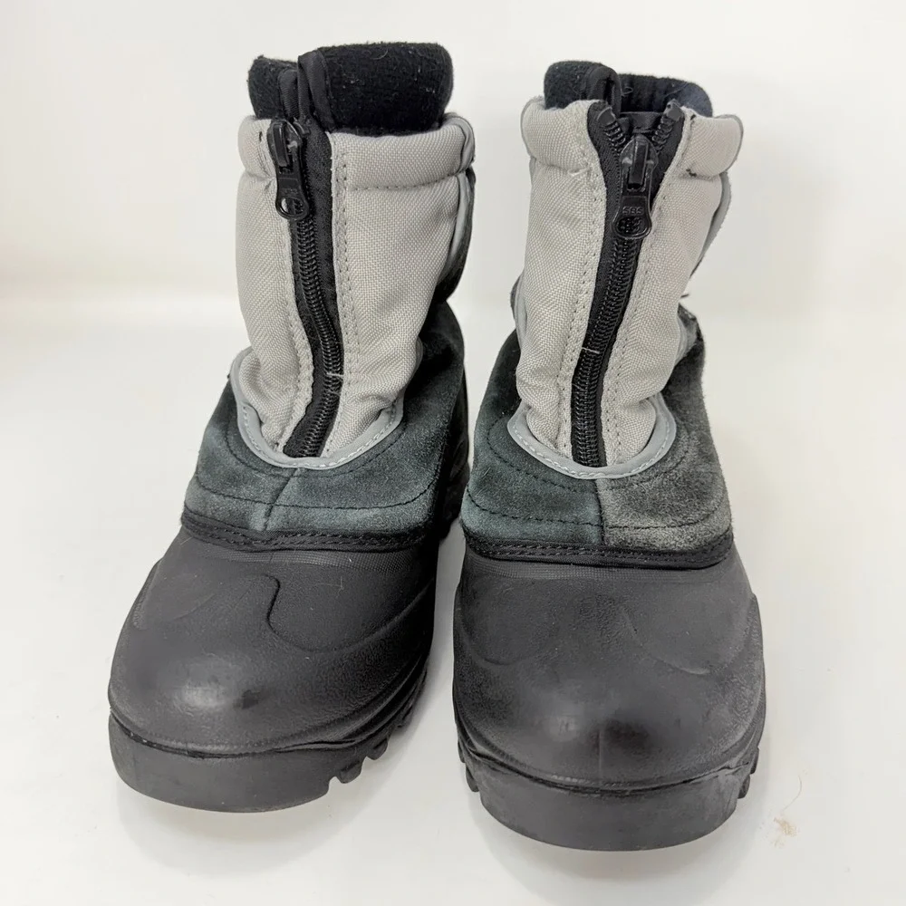 Itasca Kids Grey Black Leather Zip Front Snow Boots 806840 Size 3